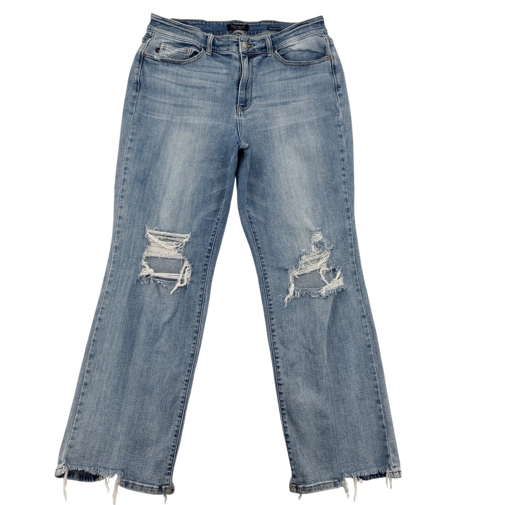 Judy Blue Light Blue Straight Leg high rise Distressed Jeans 18w